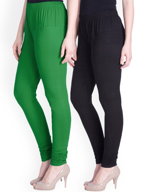 

LYRA Women Pack Of 2 Green & Black Churidar Length Leggings