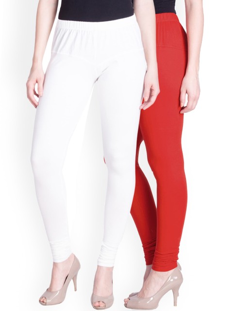 

LYRA Women Pack Of 2 Red & White Churidar Length Leggings