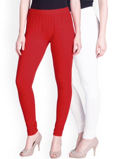 

LYRA Women Pack Of 2 Red & White Churidar Length Leggings