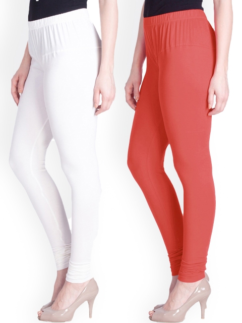 

LYRA Women Pack Of 2 White & Pink Churidar Length Leggings
