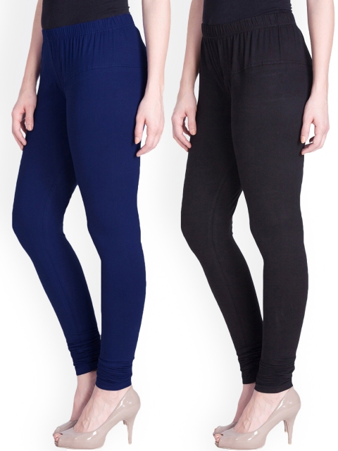 

LYRA Women Pack Of 2 Blue & Black Churidar Length Leggings