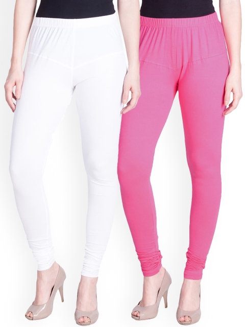 

LYRA Women Pack Of 2 White & Pink Churidar Length Leggings
