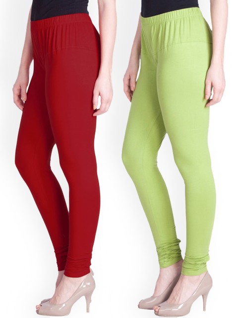 

LYRA Women Pack Of 2 Red & Green Churidar-Length Leggings