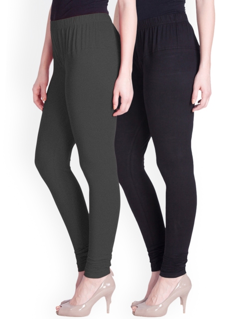 

LYRA Women Pack Of 2 Black & Olive Green Churidar-Length Leggings
