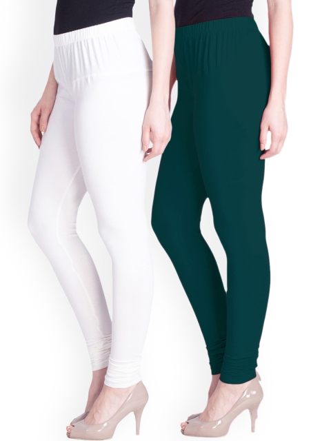 

LYRA Women Pack Of 2 White & Green Churidar-Length Leggings