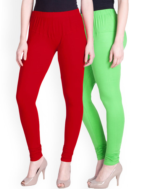 

LYRA Women Pack Of 2 Red & Green Solid Churidar-Length Leggings