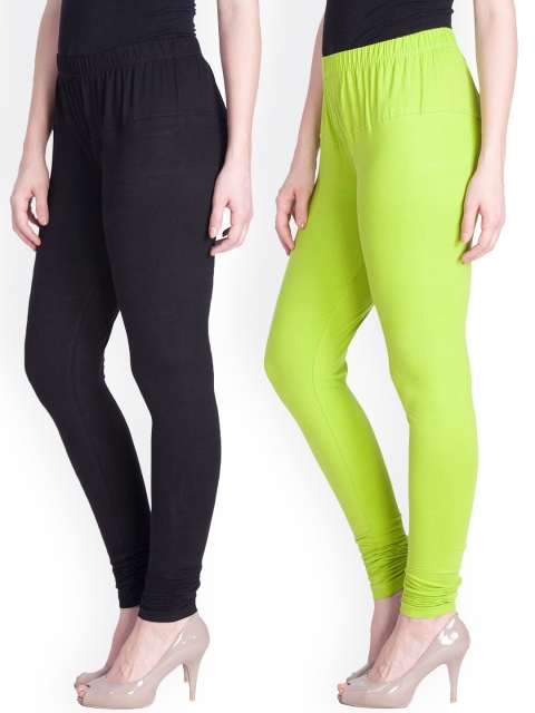 

LYRA Women Pack Of 2 Black & Green Churidar-Length Leggings