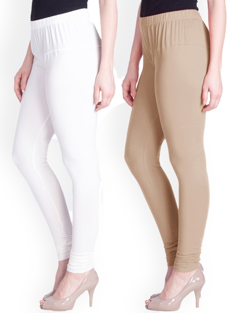 

LYRA Women Pack Of 2 White & Beige Churidar-Length Leggings