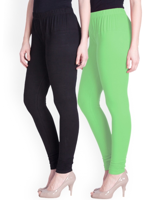 

LYRA Women Pack Of 2 Black & Green Churidar-Length Leggings