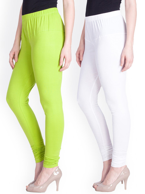 

LYRA Women Pack Of 2 Green & White Churidar-Length Leggings