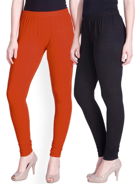 

LYRA Women Pack Of 2 Churidar-Length Leggings, Orange
