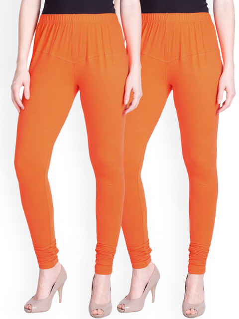 

LYRA Women Pack Of 2 Solid Churidar-Length Leggings, Orange