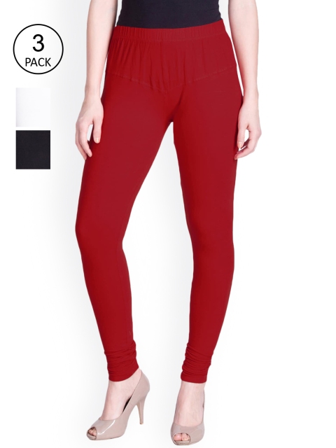 

LYRA Women Pack Of 3 Churidar-Length Leggings, Maroon