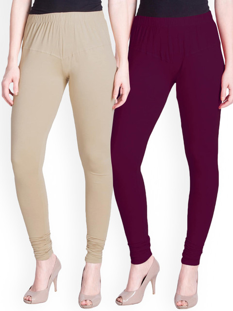 

LYRA Women Pack Of 2 Churidar-Length Cotton Leggings, Beige