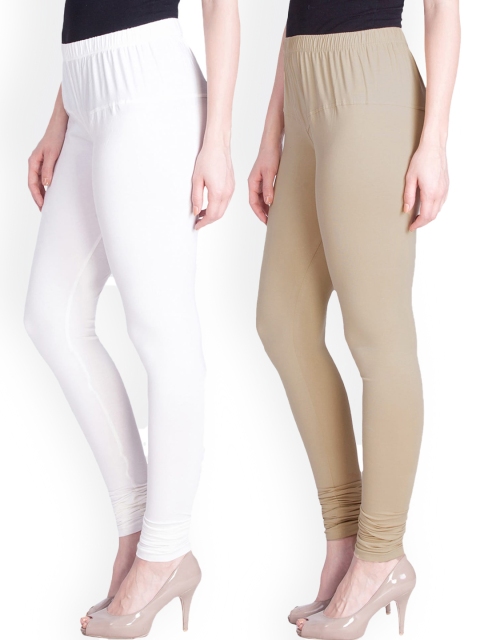 

LYRA Women Pack Of 2 Churidar-Length Solid Leggings, White