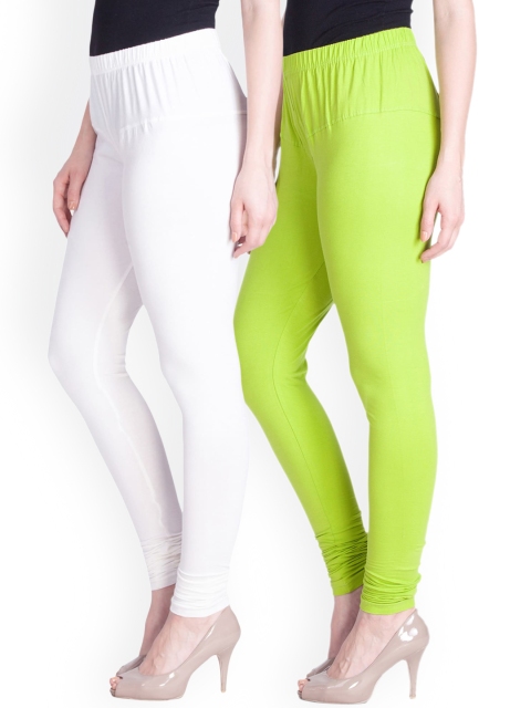 

LYRA Women White & Green Pack Of 2 Cotton Churidar Length Leggings