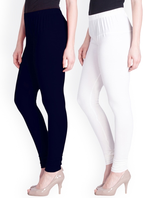 

LYRA Women White & Black Pack Of 2 Cotton Churidar-Length Leggings, Assorted