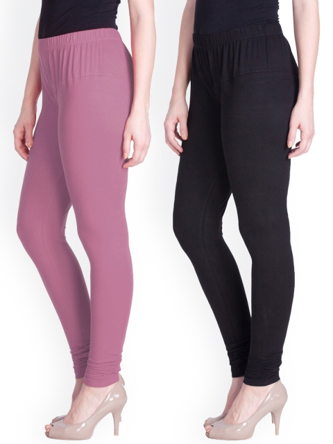

LYRA Women Pink & Black Pack Of 5 Cotton Churidar-Length Leggings, Assorted