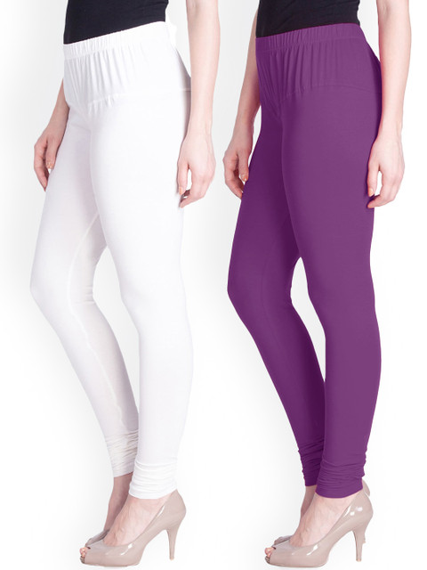 

LYRA Women White & Purple Pack Of 2 Cotton Churidar-Length Leggings, Assorted