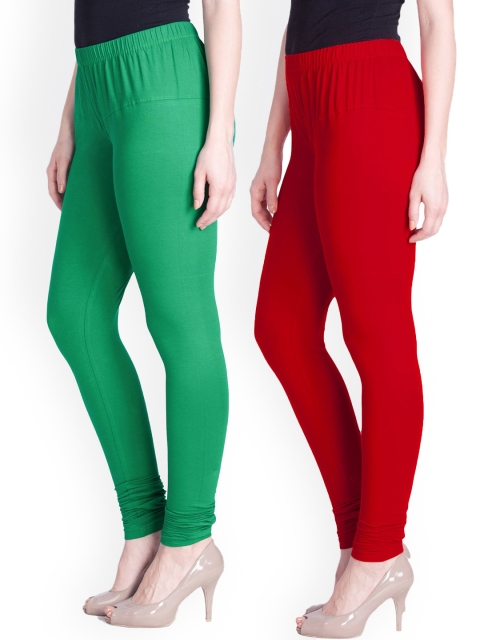 

LYRA Women Red & Green Pack Of 2 Cotton Churidar Length Leggings