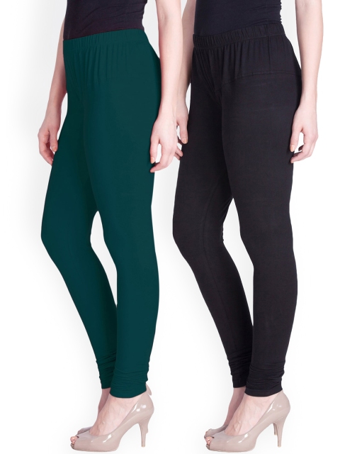 

LYRA Women Teal & Black Pack Of 2 Cotton Churidar Length Leggings