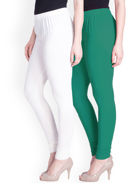 

LYRA Women White & Green Pack Of 2 Cotton Churidar Length Leggings