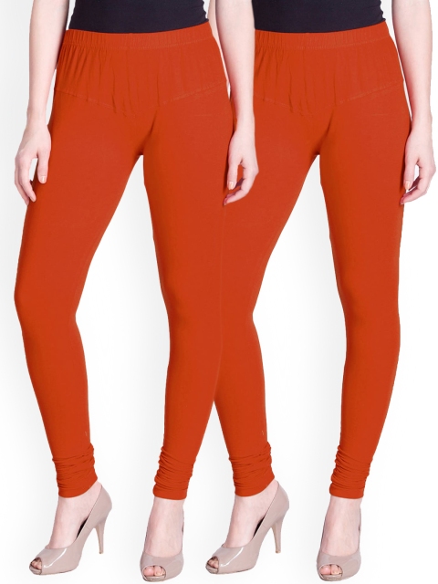 

LYRA Women Pack Of 2 Assorted Churidar Length Cotton Leggings, Orange