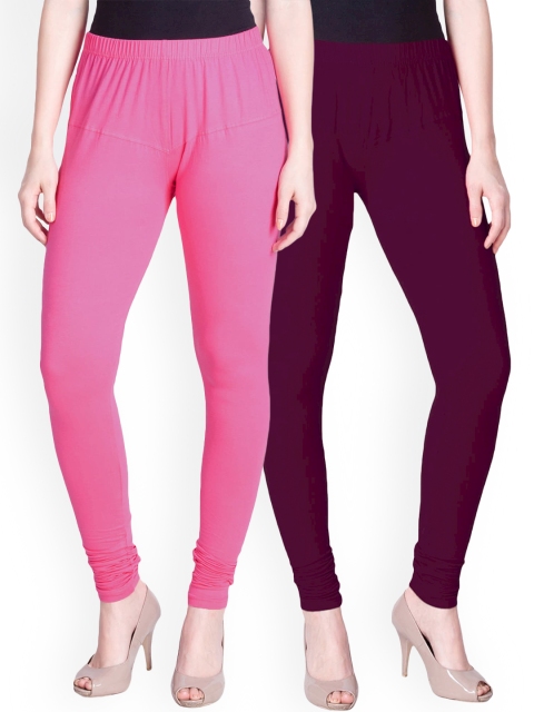 

LYRA Women Pack Of 2 Solid Churidar-Length Leggings, Pink