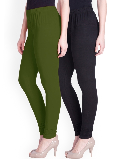 

LYRA Women Pack Of 2 Churidar Length Leggings, Green