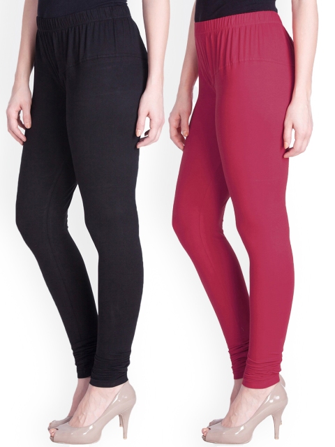 

LYRA Women Pack Of 2 Assorted Churidar-Length Leggings, Black