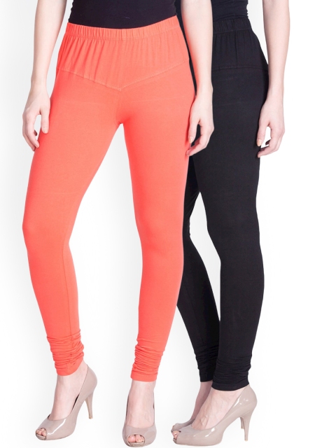 

LYRA Women Pack Of 2 Solid Churidar-Length Leggings, Peach