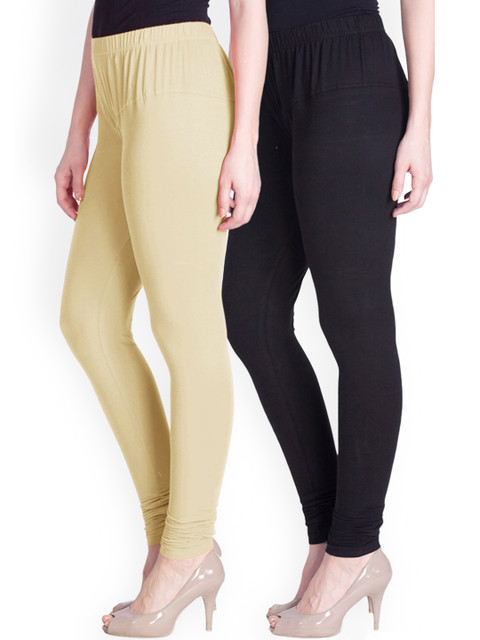 

LYRA Women Pack Of 2 Churidar Length Leggings, Beige