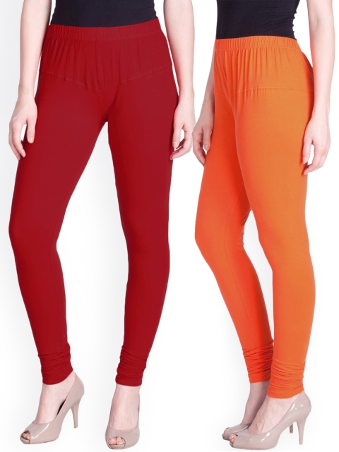 

LYRA Women Pack Of 2 Churidar Length Leggings, Maroon