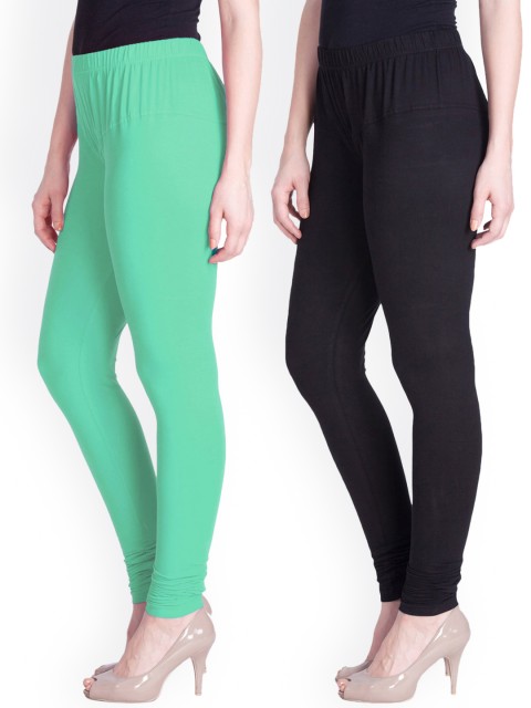 

LYRA Women Pack Of 2 Churidar Length Leggings, Green