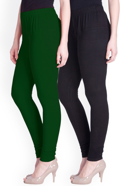

LYRA Women Pack Of 2 Churidar Length Leggings, Green