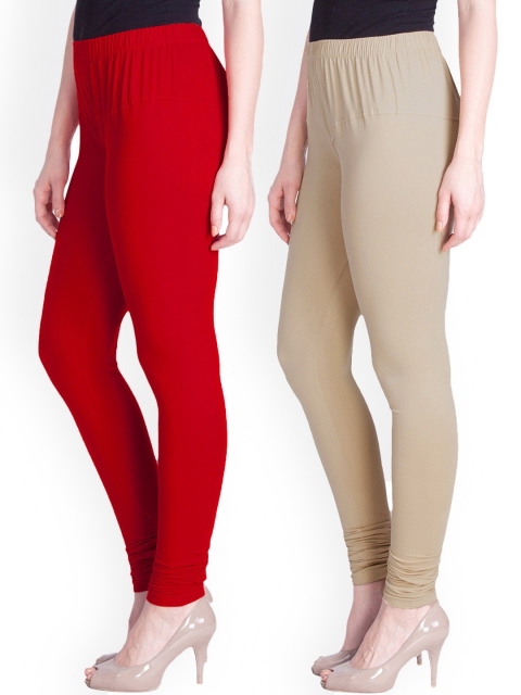 

LYRA Women Pack Of 2 Churidar Length Leggings, Red