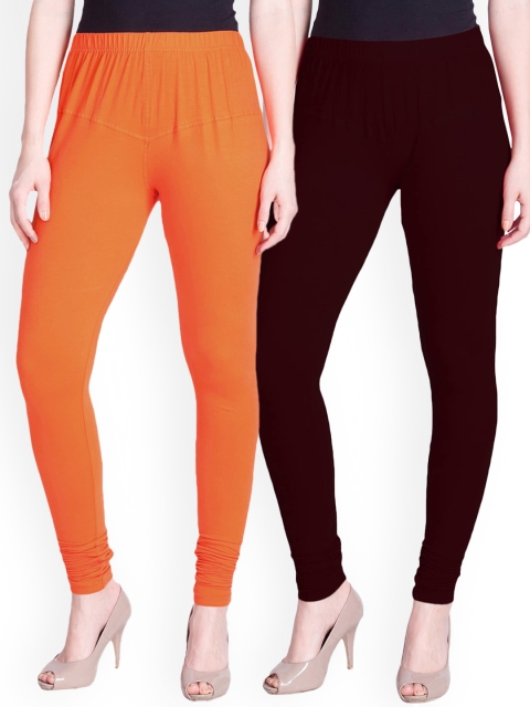 

LYRA Women Pack Of 2 Churidar Length Leggings, Orange