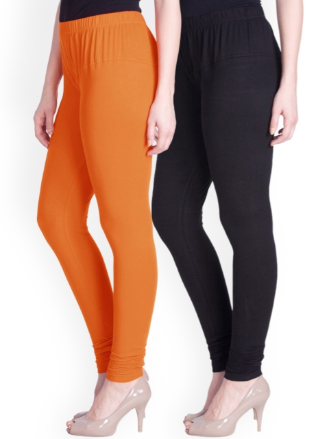 

LYRA Women Pack of 2 Churidar Length Leggings, Orange