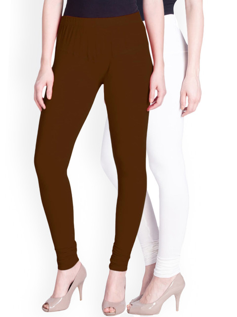 

LYRA Women Pack Of 2 Brown & White Churidar Length Leggings