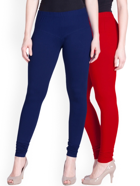 

LYRA Women Pack Of 2 Navy Blue & Red Churidar-Length Leggings