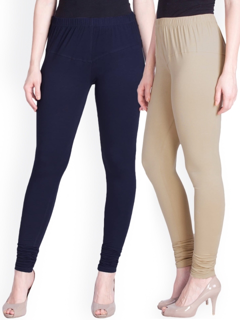

LYRA Women Pack Of 2 Black & Khaki Churidar-Length Leggings