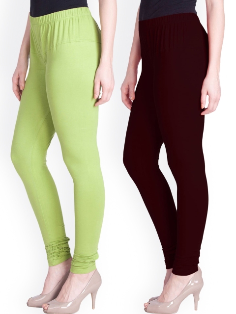 

LYRA Women Pack Of 2 Green & Black Solid Churidar-Length Leggings
