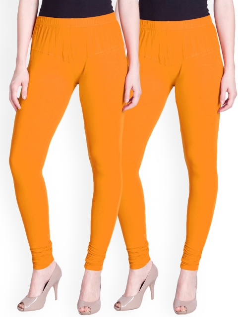 

LYRA Women Pack Of 2 OrangeSolid Churidar-Length Leggings, Orange