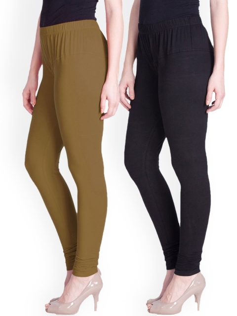 

LYRA Women Pack Of 2 Khaki & Black Churidar-Length Leggings