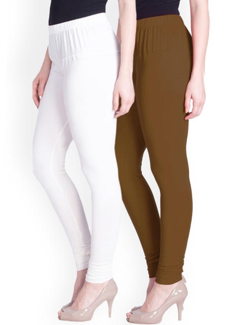 

LYRA Women Pack Of 2 White & Brown Churidar-Length Leggings