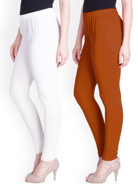 

LYRA Women Pack Of 2 White & Rust Churidar Length Leggings