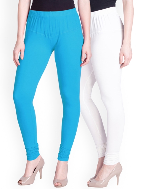

LYRA Women Pack of 2 Blue & White Churidar Length Leggings