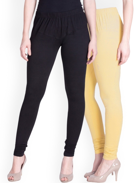 

LYRA Women Pack of 2 Black & Beige Solid Churidar Length Leggings, Assorted