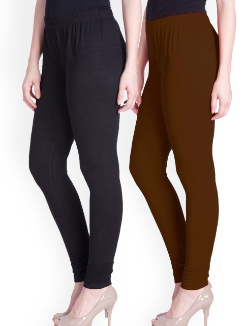 

LYRA Women Pack Of 2 Black & Maroon Churidar Length Leggings