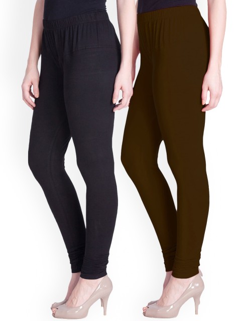 

LYRA Women Pack Of 2 Black & Brown Churidar-Length Leggings, Assorted